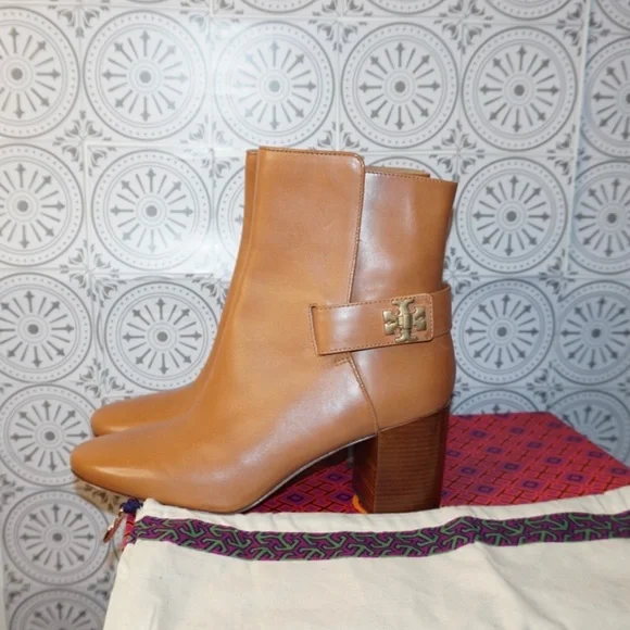 Tory Burch Kira 70mm Calf Leather Bootie Tan size 8.5 - Picture 3 of 16